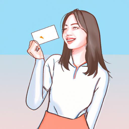 תמונה של אישה מחזיקה כרטיס עם חיוך.