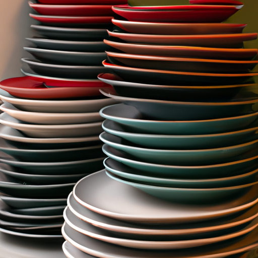 תמונה של ערימה של צלחות בצבעים שונים
