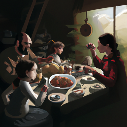 משפחה גרוזינית נהנית מארוחה משותפת, מציגה את הקשר שלה לסביבתה