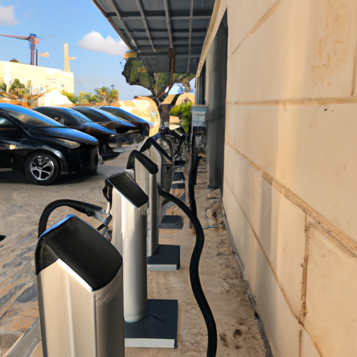 תמונה של שורת מכוניות חשמליות נטענות בתחנה בחיפה