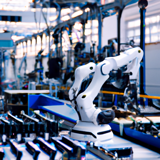 צילום של רצפת מפעל עם זרועות רובוטיות המרכיבות מוצרים, המציג את השימוש הגובר באוטומציה בייצור.
