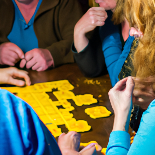 קבוצת מבוגרים העוסקת במשחק לוח, מציגה את ההיבט החברתי של משחקי חשיבה.